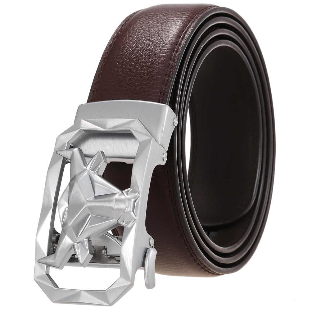 Men's Fashion Leather Belt Alloy Automatic Buckle - Style Versatility