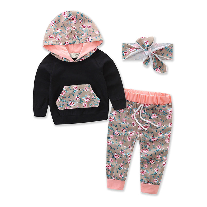 Top And Top Baby Clothing Sets Winter Sports Floral Hooded