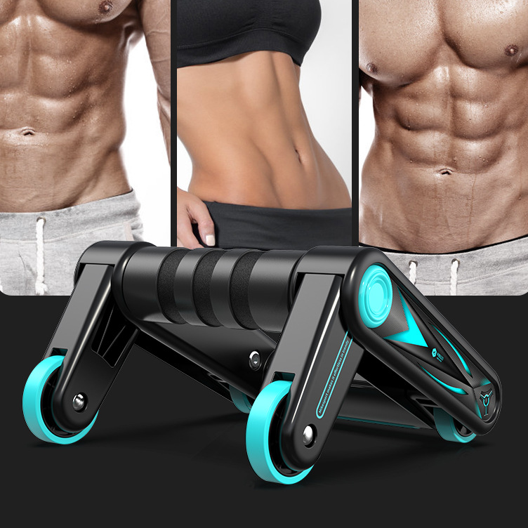 Professional NENGNAI Abdominal Muscle Wheel - PP/NBR/TPR/Metal (Black + Lake Blue, Dual Purpose Foldable)