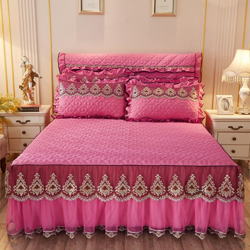 Quiltad Spets Bed Kjol Bed Liner