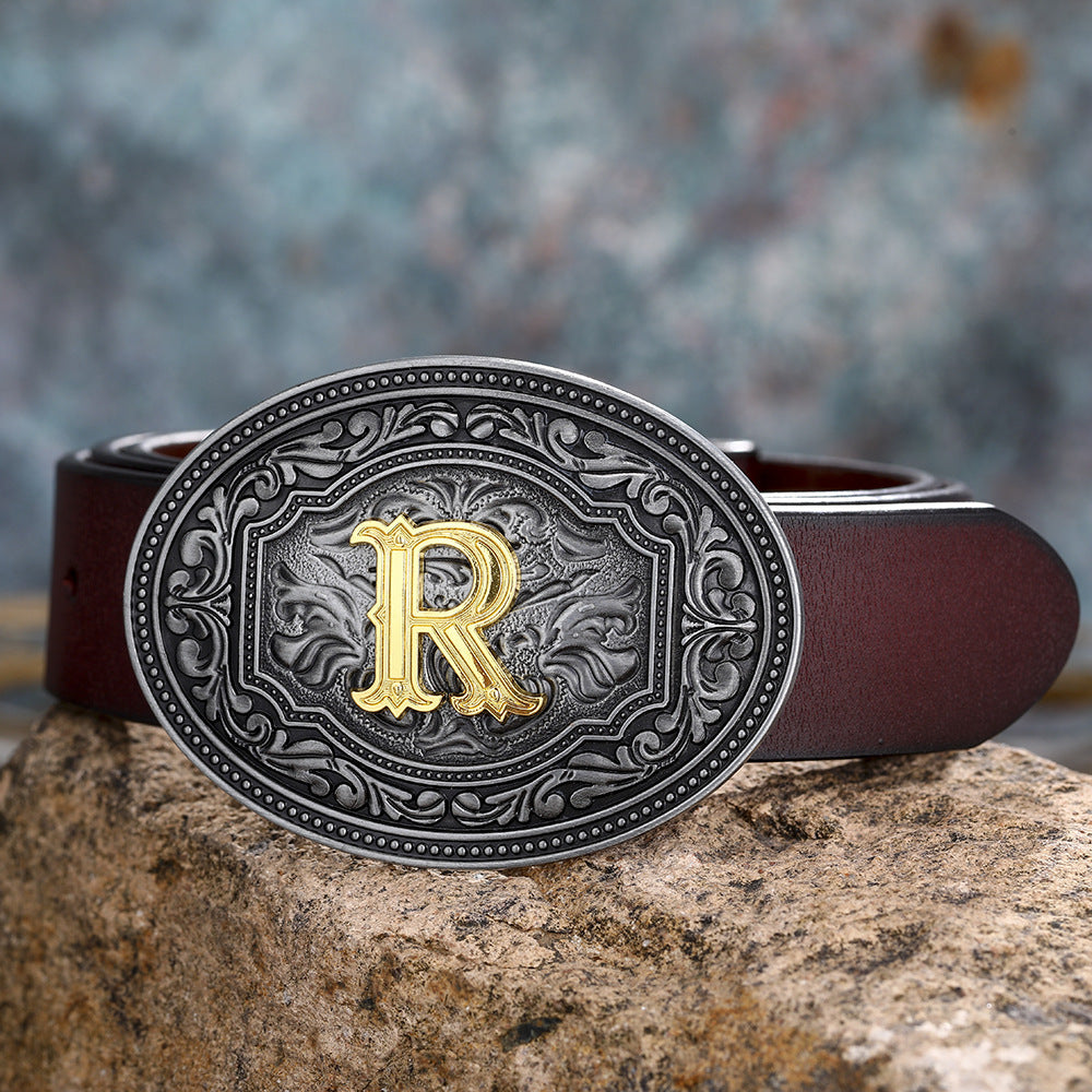 Unisex Floral Letter Buckle Belts - Artistic Expression