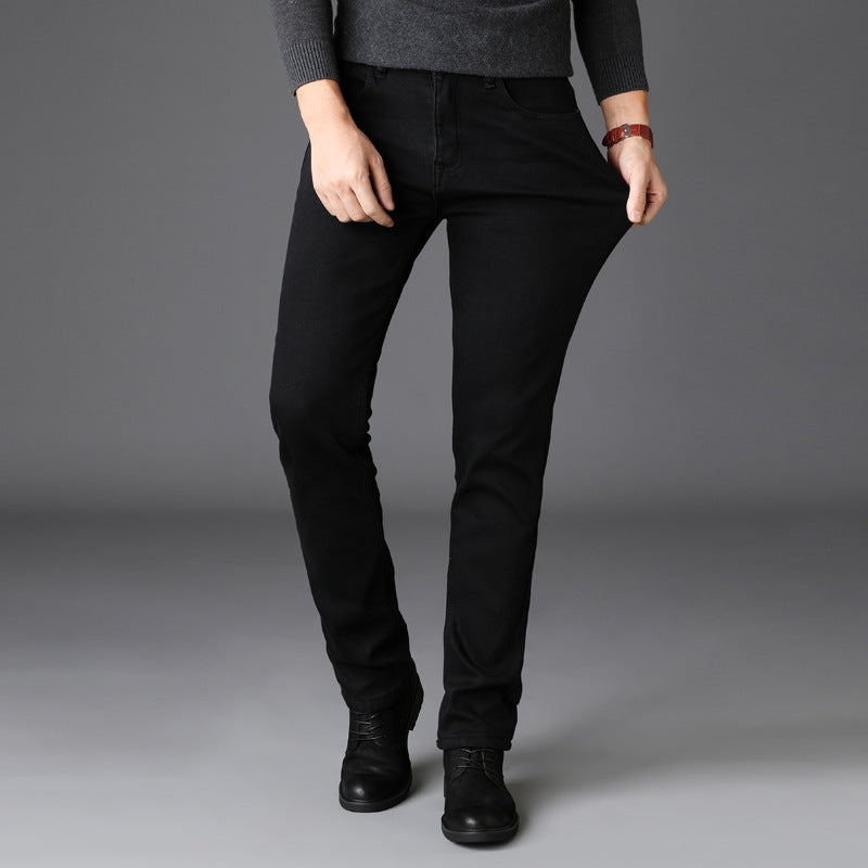 Nya herrjeans slimmade raka svarta byxor för män