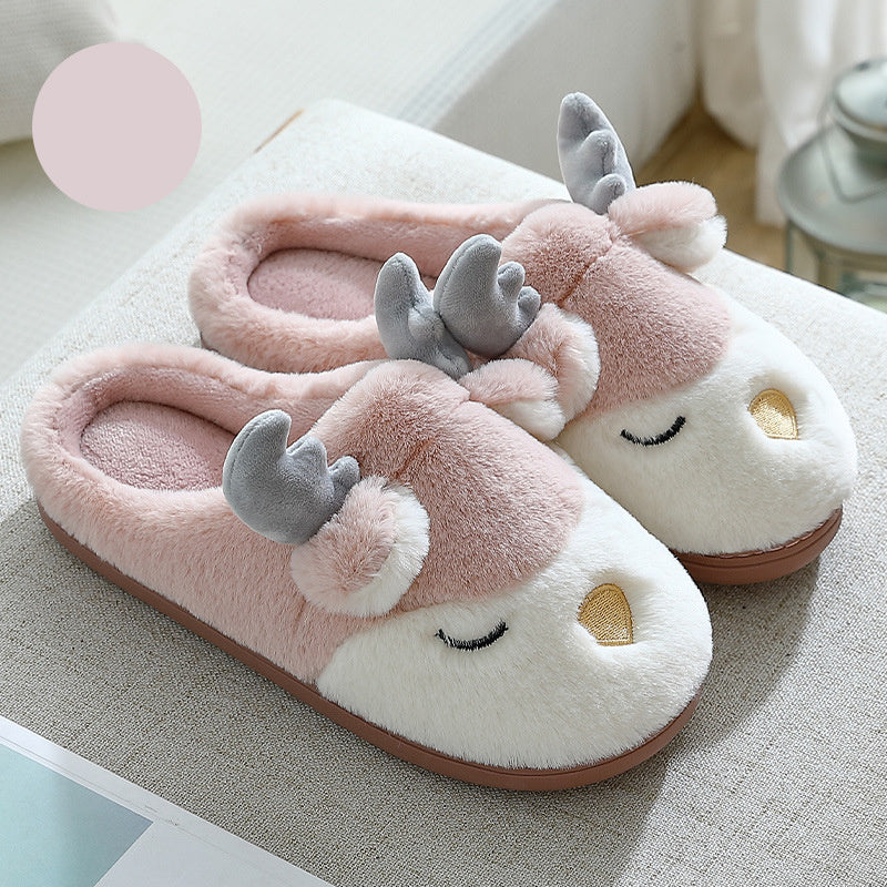 Christmas Elk Plush Slippers - Winter Holiday Shoes - Festive Collection
