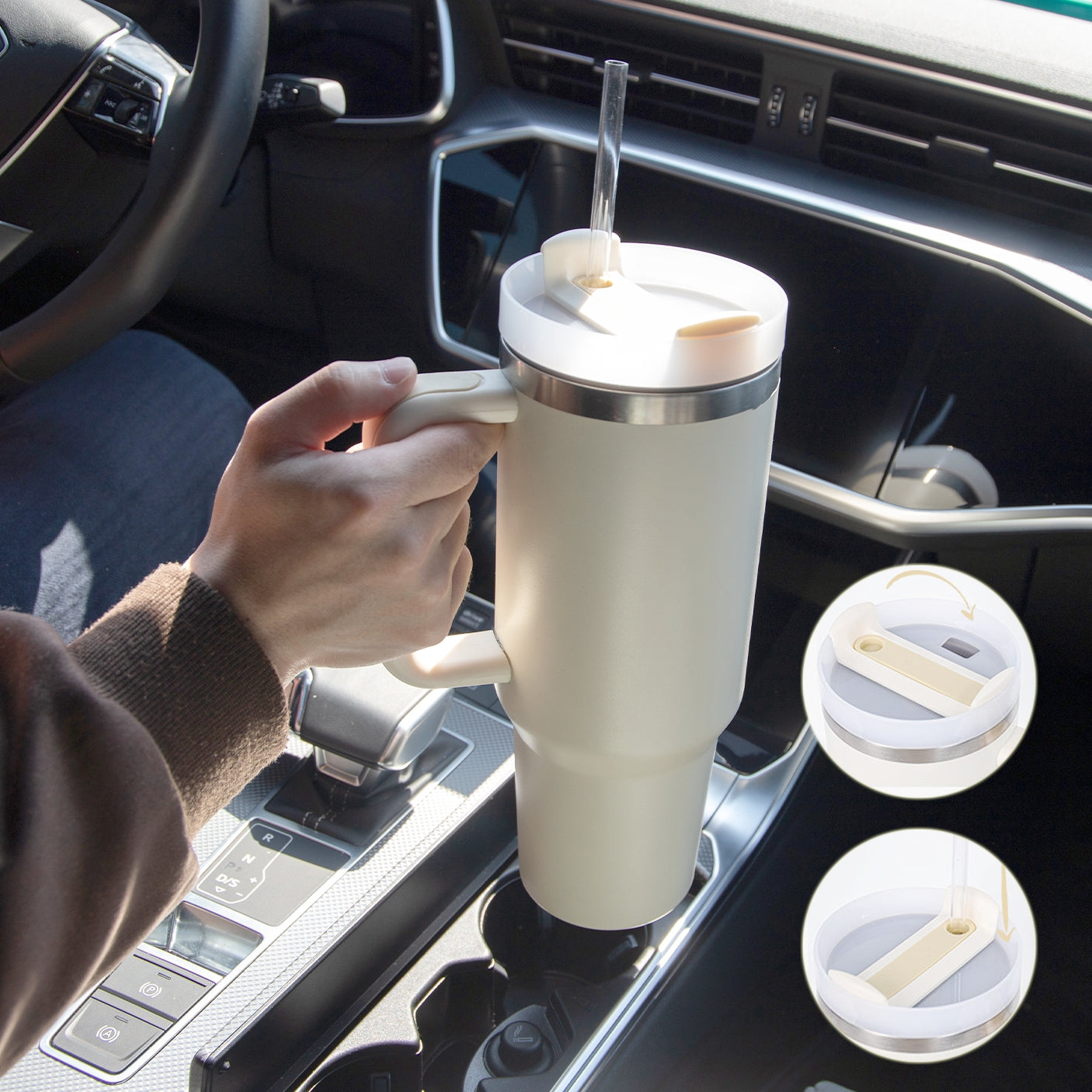 Alla hjärtans dag present termisk mugg 40 oz halm kaffe isoleringskopp med handtag Bärbar bil rostfritt stål vattenflaska stor kapacitet Resa BPA fri termisk mugg