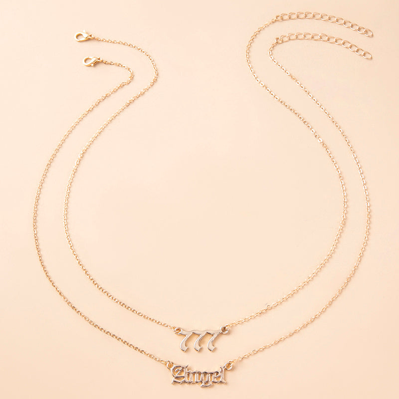 Gold Letter Angel Number 444 777 Multi-layer Chain Necklaces For Women