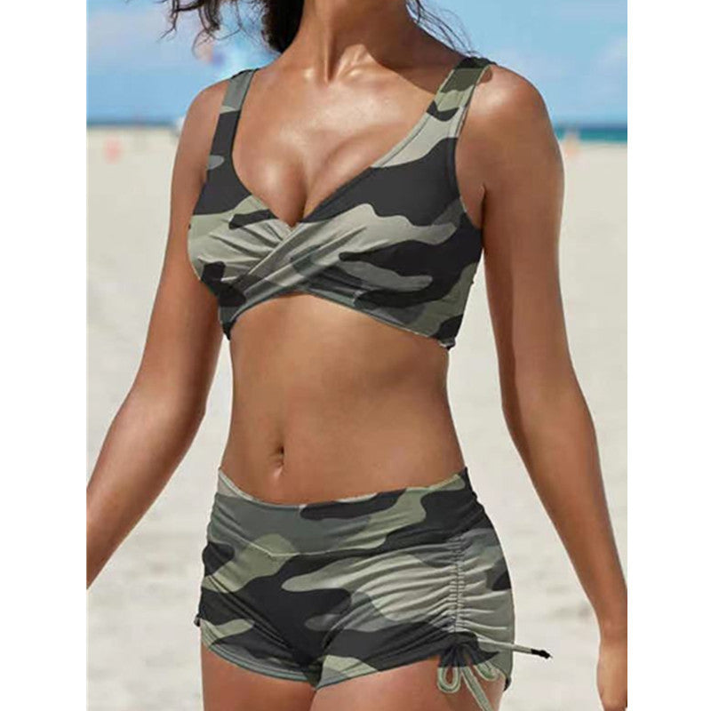 Dambikini med avtagbar bandeau-topp och hög skuren fräck baddräkt