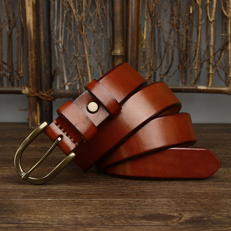 Men's 3.3CM Wide Copper Buckle Trendy Fashion Retro Belt - Bold Presence