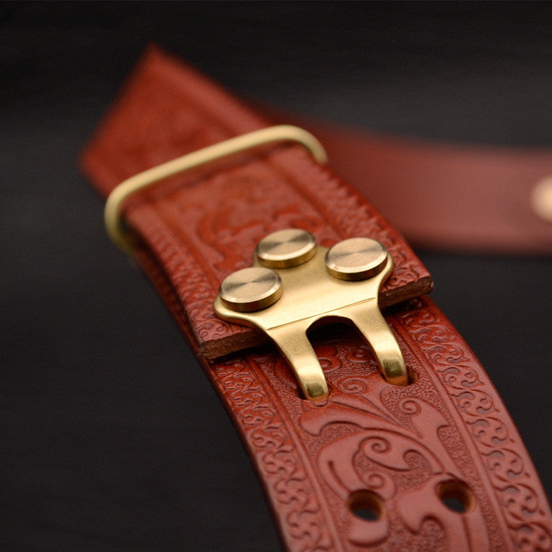Men's Leisure Leather Belt Woven Pattern - Sophisticated Texture