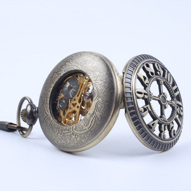 Automatic Semi-Automatic Mechanical Pocket Watch Roman Digital Dial Pocket Watch - Traditional Modern Precision Sophisticated
