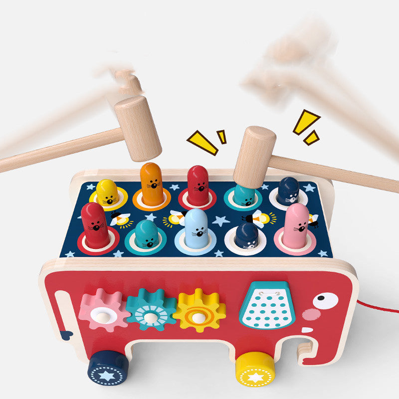 Montessori Children Wood Hammering Bench Animal Bus Toys Early Education Set Gifts for Kids Musical Instrument