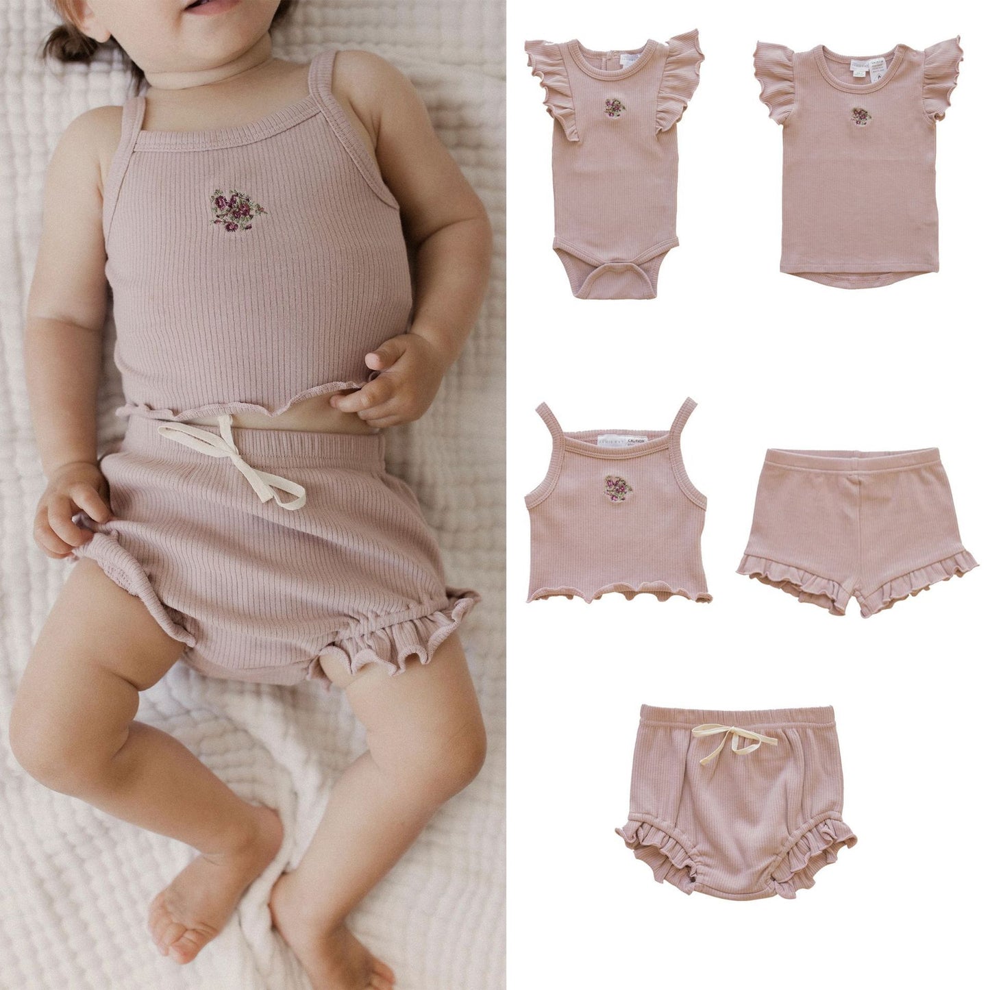 Rose Grey Broderade Stickning Baby Barnkläder