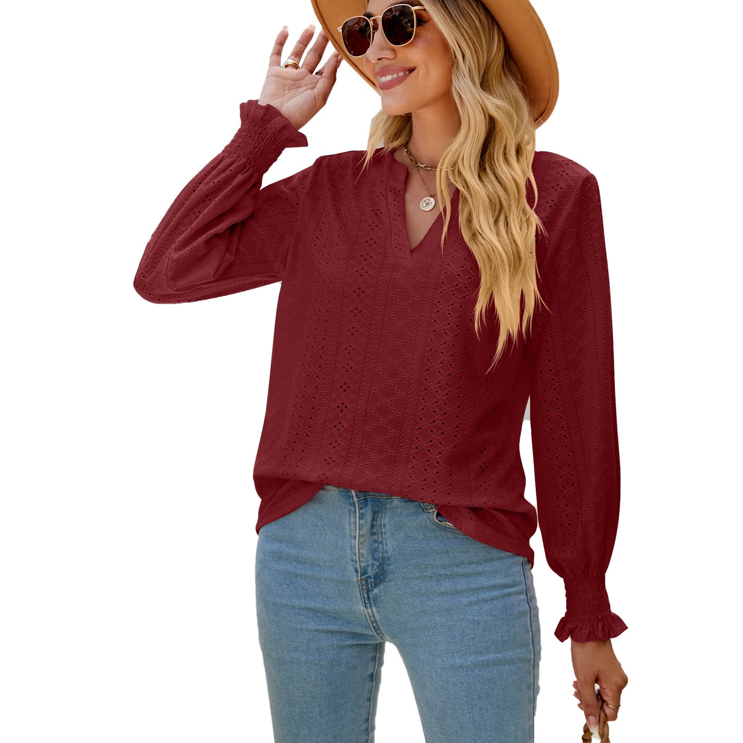 Elegant Hollow-out Pleated Ruffle Shirts for Women