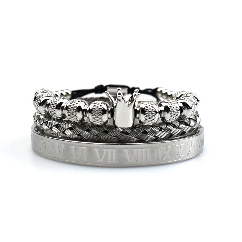 Lyxigt romerskt kungligt krona-berlockarmband för män i rostfritt stål med geometri, pulsera för män, justerbara armband för par, presentsmycken