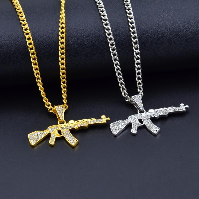 Cool gotisk pistolform hänge Strass Army Style Man Halsband Herr Halsband Smycken