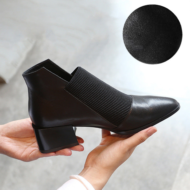 Women's Korean Style Cowhide Shoes - Versatile 3-5cm Heel