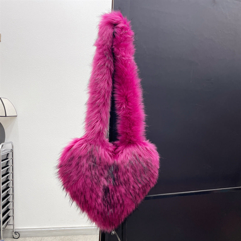 Sacs à bandoulière en polaire d'hiver pour femmes, sac à bandoulière en forme de cœur en peluche, sac d'amour de grande capacité
