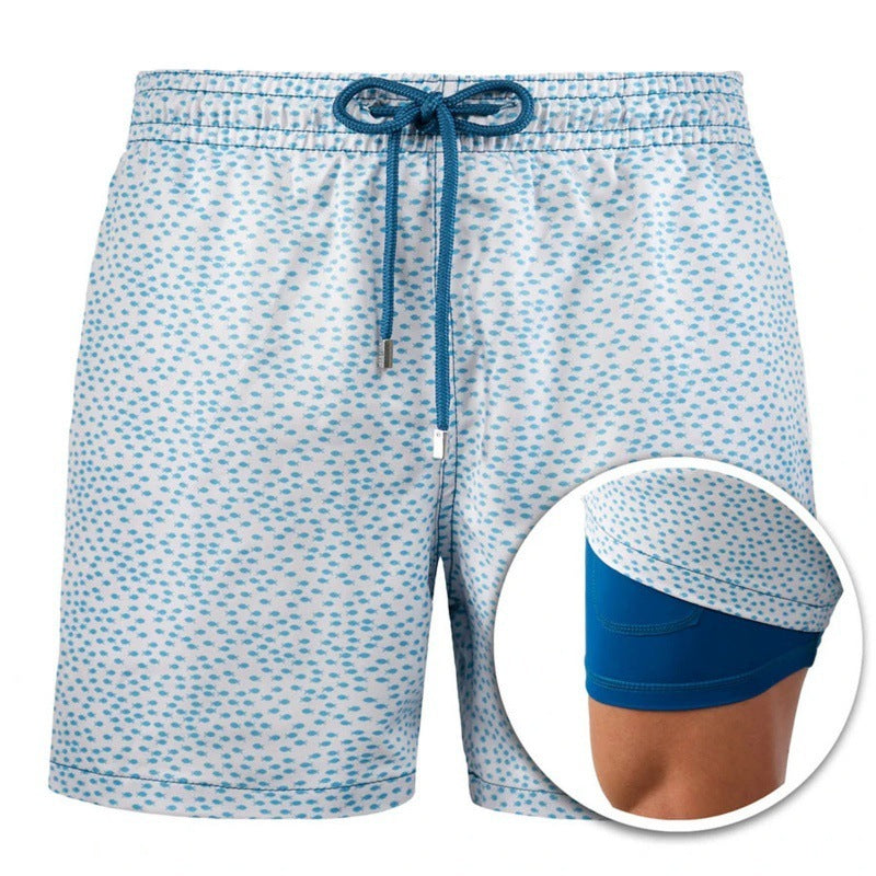 Herr Mönstrade Strandshorts Sportiga Dubbla Lagershorts Sommar