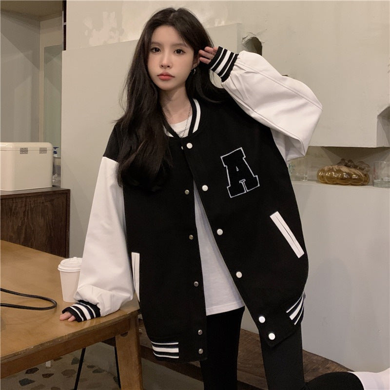 New Loose And Slim Tops Long-Sleeved Jackets Short Coats - Towel Embroidery Double Screw V-Neck Cotton