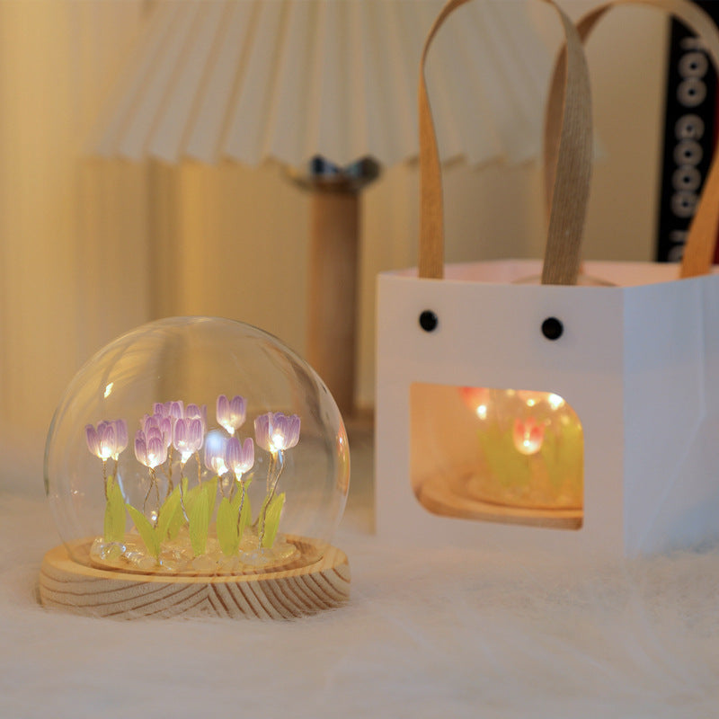 Veilleuse tulipe faite à la main, Film thermorétractable, matériel de bricolage, ornement de chevet, décoration de maison, cadeau exquis pour mère et petite amie