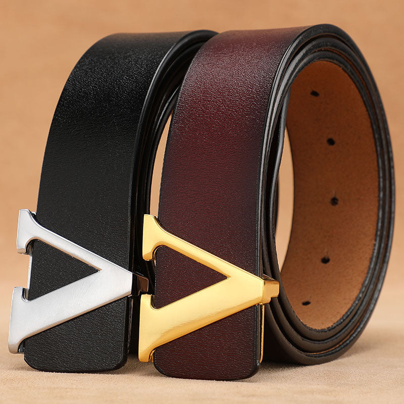 Men's Retro Smooth Genuine Leather Letter V Belt - Vintage Distinction