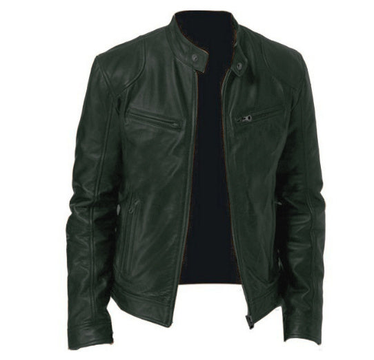 Gentlemans Varm Blixtlås Cardigan Pocket Dekorerade Pu Läder Rocka