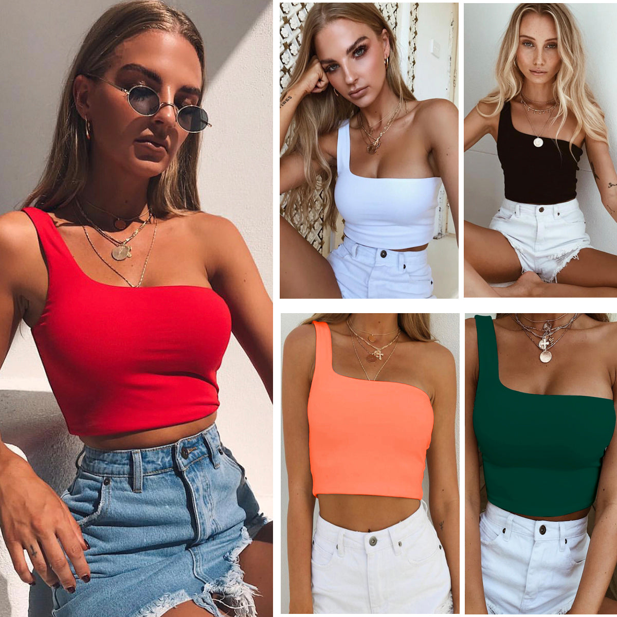 Sommar Sexig enaxelväst Crop Top Ärmlös T-shirt Linne Damkläder
