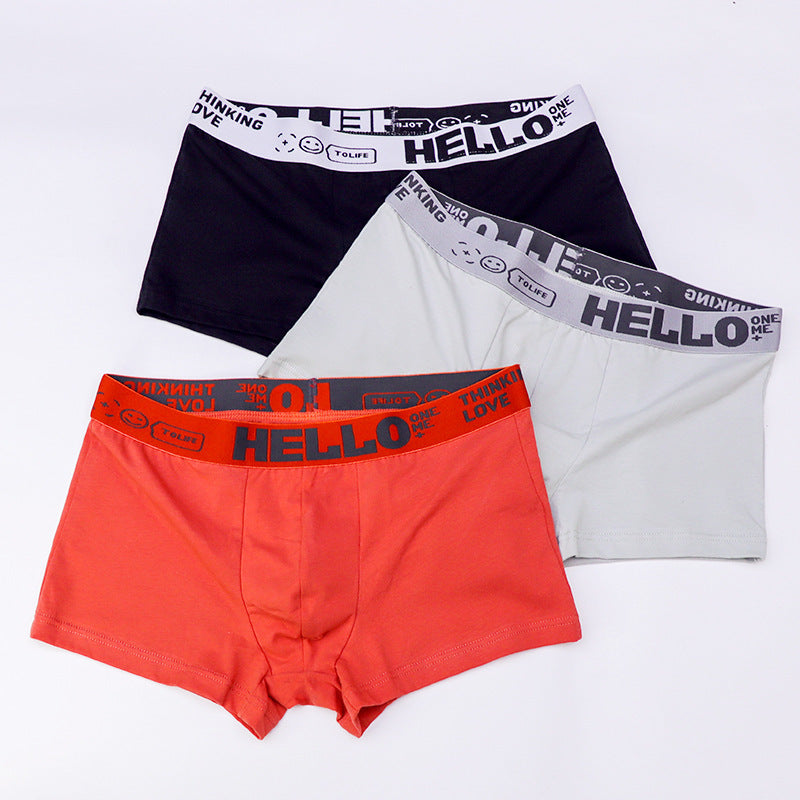 Men's Solid Color Cotton Mid-waist Breathable Boxer Pants With Skin Feeling