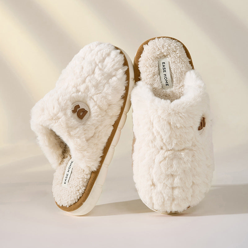 Warm Winter Plush Slippers for Women - Non-slip, Thick-soled, Fluffy - Indoor/Bedroom Soft Solid House Shoes