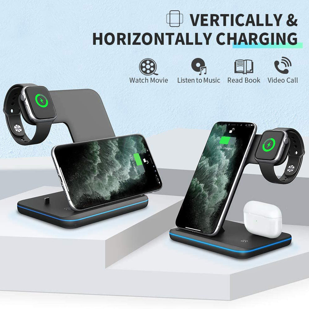 3-in-1 Wireless Charger Stand - Compatible with Phone, Watch & AirPods