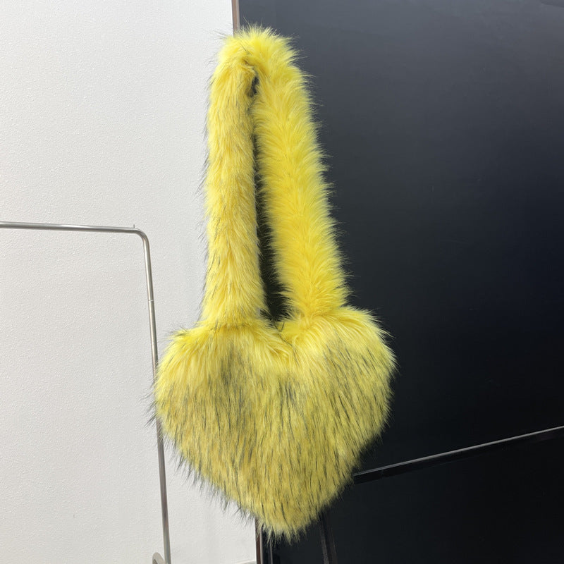 Sacs à bandoulière en polaire d'hiver pour femmes, sac à bandoulière en forme de cœur en peluche, sac d'amour de grande capacité