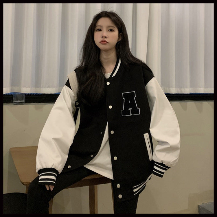 New Loose And Slim Tops Long-Sleeved Jackets Short Coats - Towel Embroidery Double Screw V-Neck Cotton