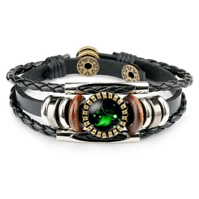 Stjärnteckenarmband för kvinnor och män, 12 stjärnbilder, pärlbesatta handvävda PU-läderarmband