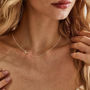 Initial Necklaces For Women, Dainty Gold Letter Necklace 14k Gold Plated Sideways Initial Necklace Cute Name Simple Choker Necklaces For Women Trendy Jewelry Gifts