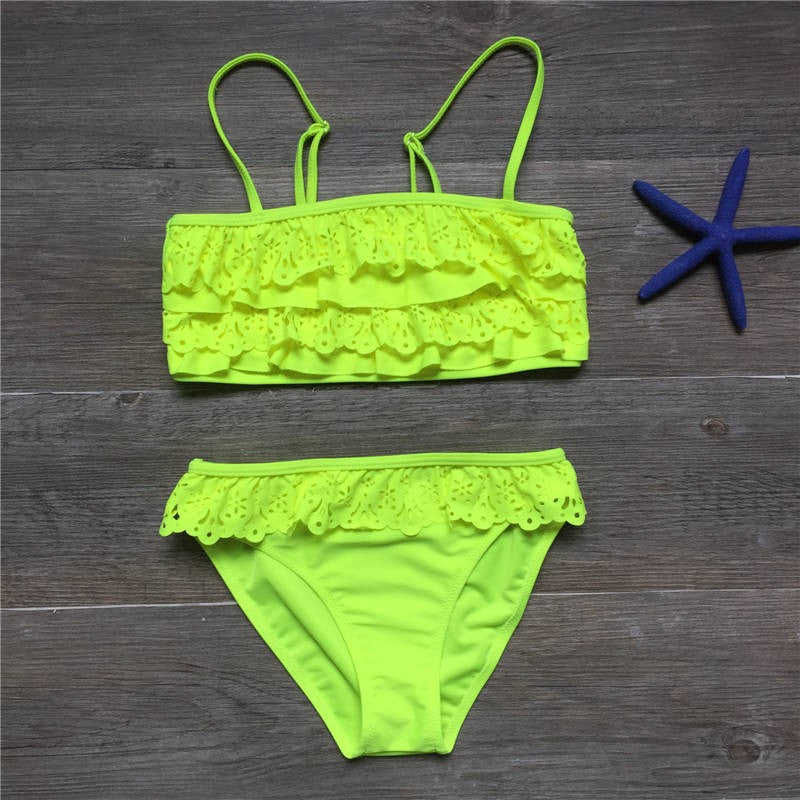 Maillot de bain bikini pour enfants, bikini à volants multicouches, vêtements pour filles
