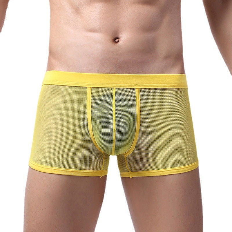Men's Underwear Mesh Breathable Boxers Low Waist Transparent Boxers Youth Cool Shorts