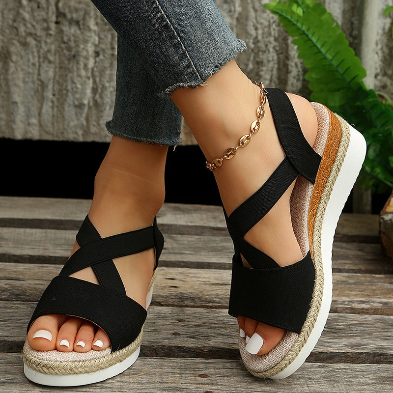 Kilsandaler För Kvinnor Cross-strap Plattform Gladiator Hampa Häl Skor Sommar