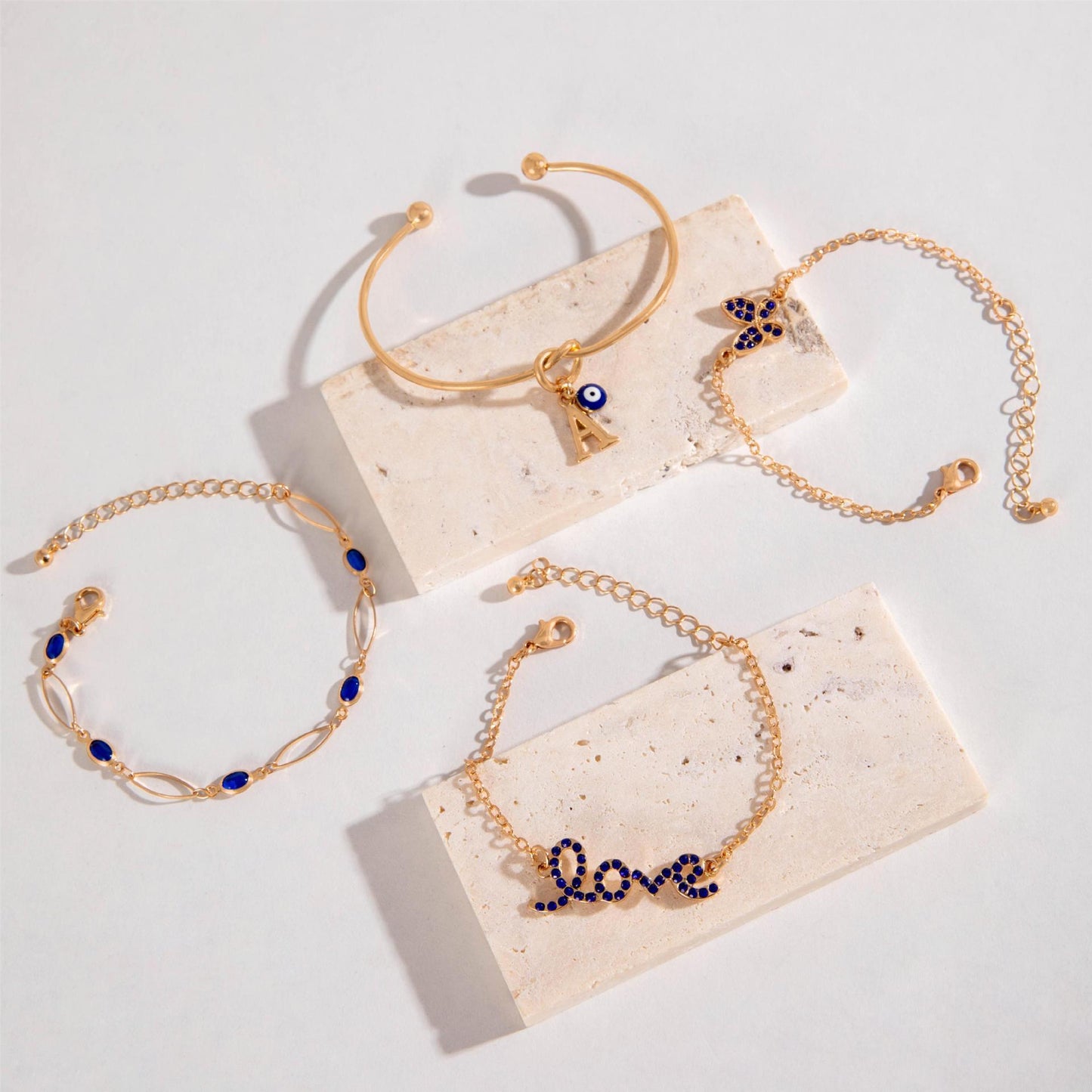 4st blå blomma kärlek fjäril armband set med strass design alla hjärtans dag