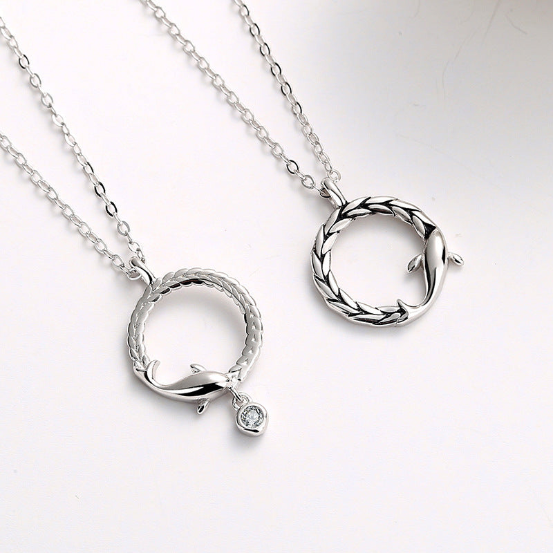 Sterling Silver Fish Couple Necklace - Matching Pair Jewelry