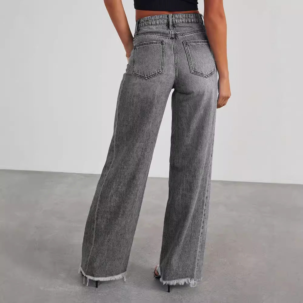 Fashion High Waist Jeans With Pockets - Comfortable Slim Fit
