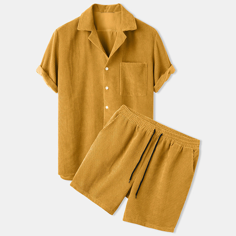 Costume deux pièces en velours côtelé à manches courtes