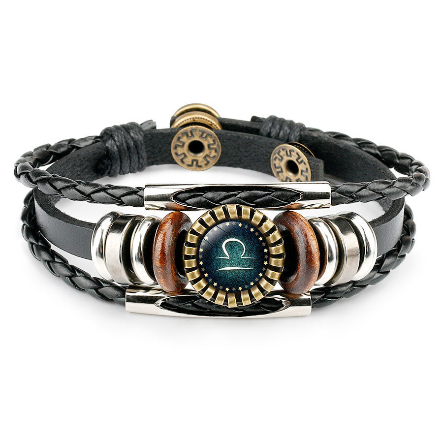 Flerskikts Läderarmband 12 Konstellationer Stjärntecken Herr Flätade Armband