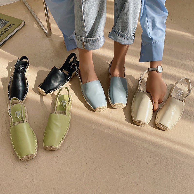 Baotou Platta Sandaler Dam Retro Fisherman Skor Mjukt Läder Singelskor Dam