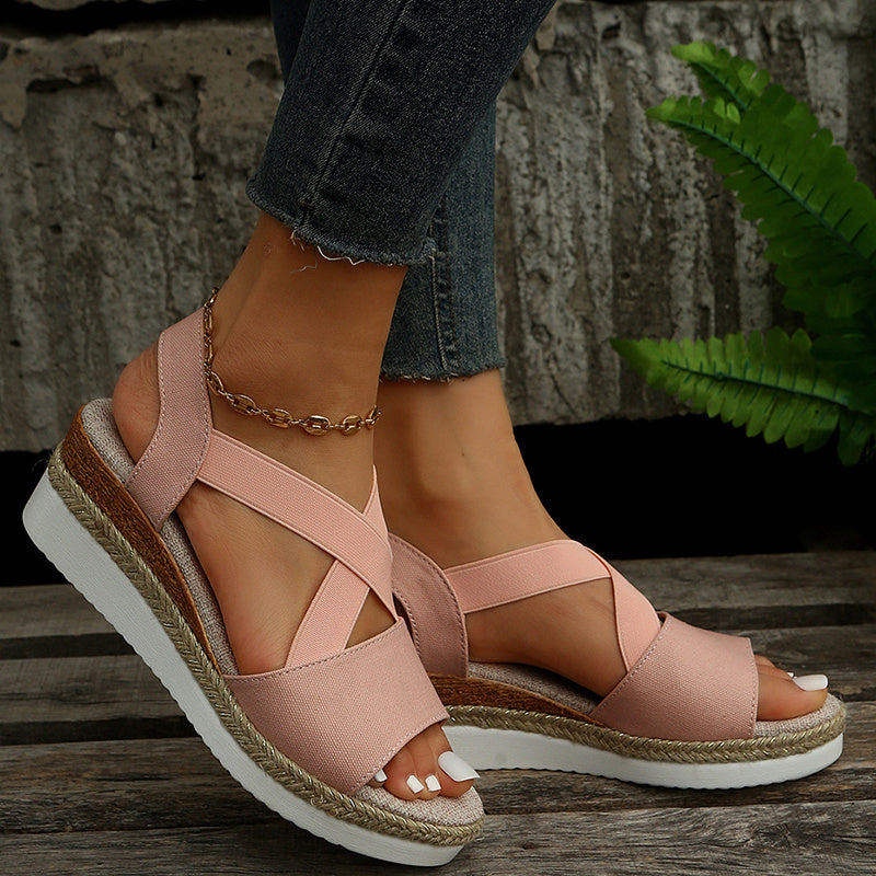 Women's Cross-Strap Platform Gladiator Wedge Sandals - Hemp Heel