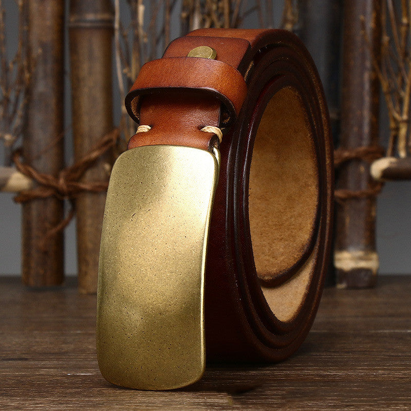 Men's 3.3cm Wide Thick Leather Belt - Bold Statement