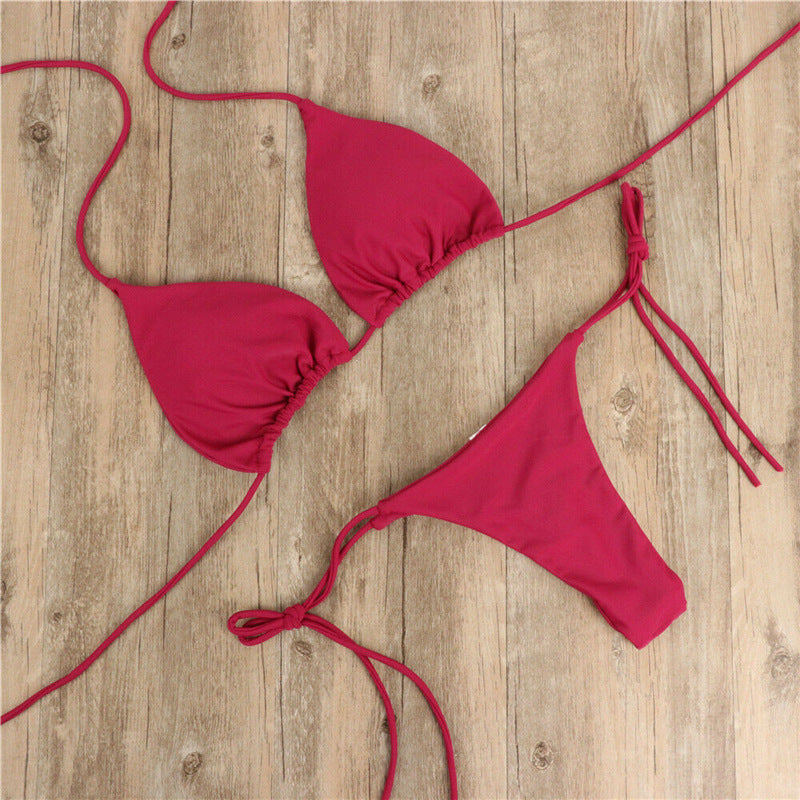 Professional Halter Neck Tie Bikini Ladies Split Tie Swimsuit - Milk Silk Polyester Fiber (80% Content, S-XL, 6 Colors, UV-Protective)
