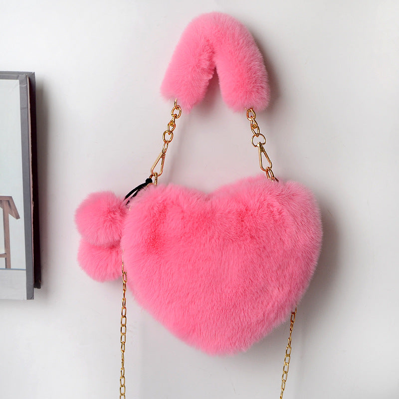 Plush Love Handbag - Soft Faux Fur Tote for Romantic Occasions & Parties