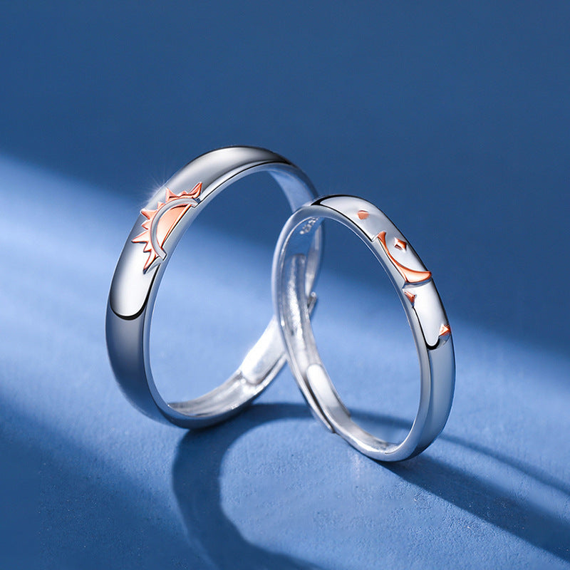 Sun Moon Sterling Silver Par Ringar för kvinnor och män