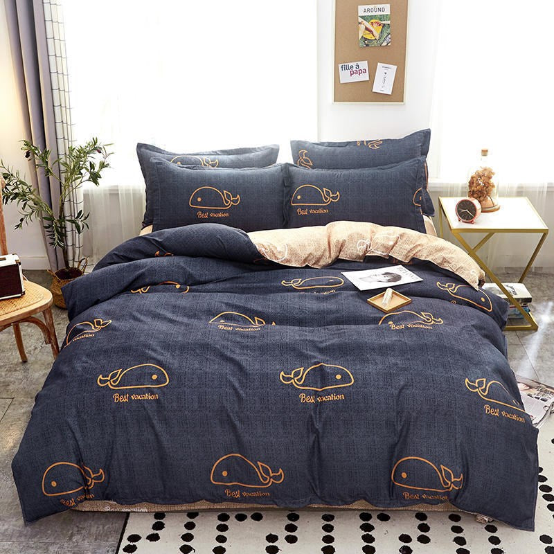 Cover Set Säng Bomull Quilt Sänglakan Sängkläder Täcke Monterad
