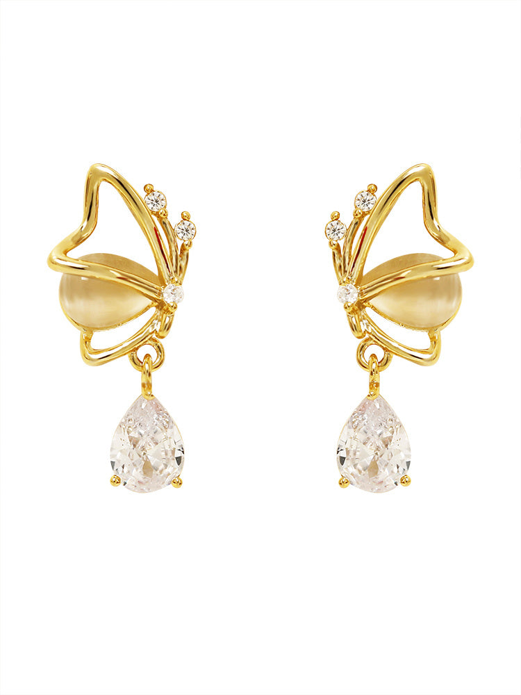 Opal Butterfly Love Drop Zircon Earrings