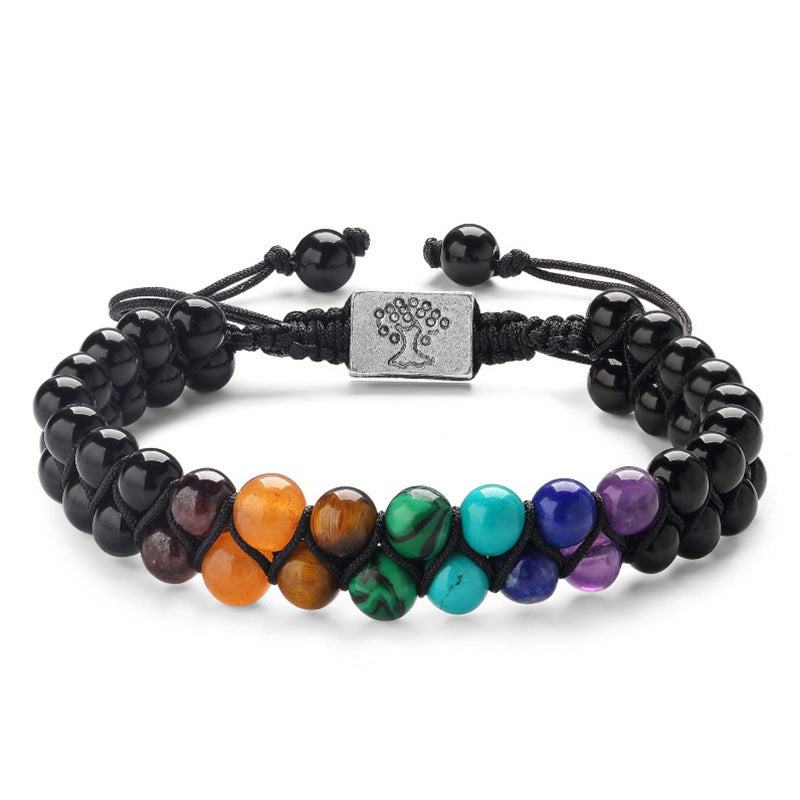 Modesmycken 6mm 7 Chakra Stenpärla Yoga Meditation Armband Läkande Kristall Dubbelskikt Naturlig Ädelsten Pärlstav Ångest Armband För Kvinnor